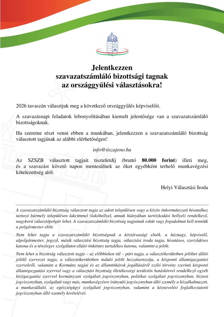 Jelentkezzen szavazatszámláló bizottsági tagnak az országgyűlési választásokra!